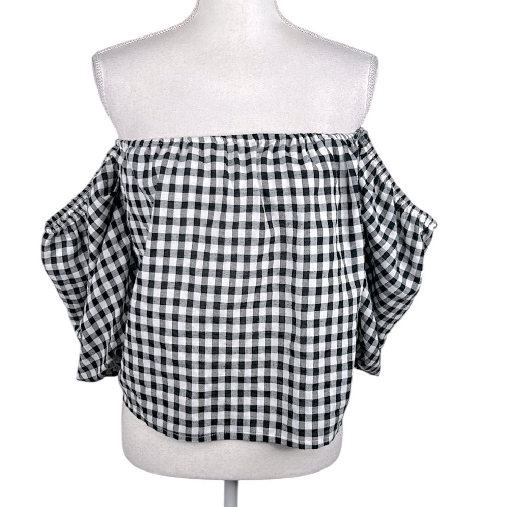 Parisian‎ Black & White Boho Checkered Summer Spring Vacation Top Size Small